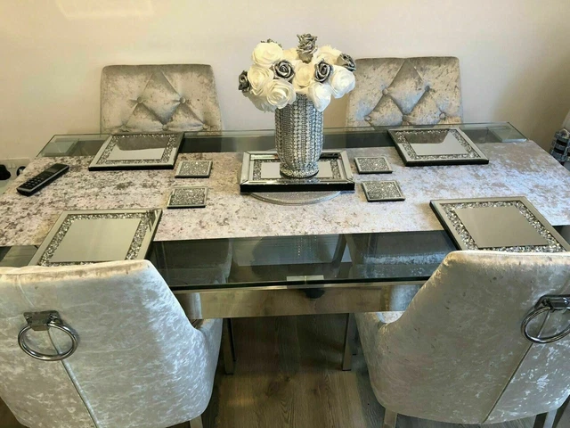 Gespiegelter Zerkleinerter Diamant Tisch Platzmatte Untersetzer 9-Teiliges Set Bling Glitzer Neu