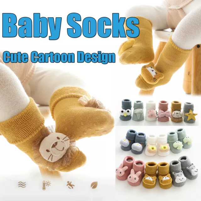 Toddler Baby Boy Girls Anti-Slip Boot Socks Cotton Warm Socks Shoes Winter Soft 3