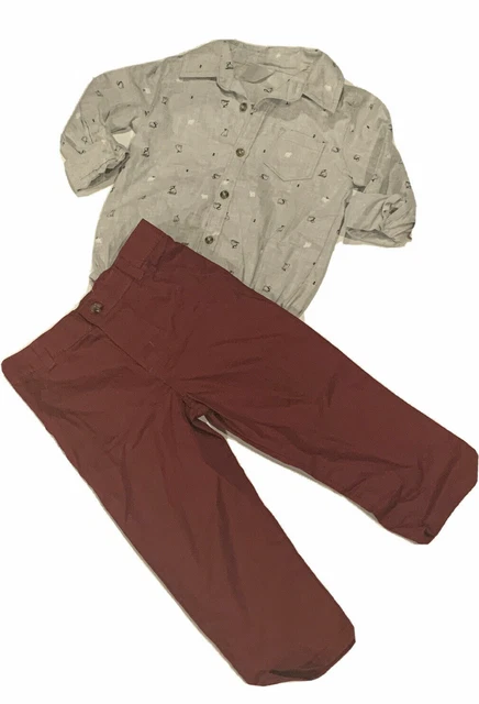 Carters Boys 2 Piece Red Pant & Polar Bear Collared Long Sleeve - 24 Months #d19