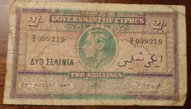 1947 Cyprus 2 Shilling Banknote