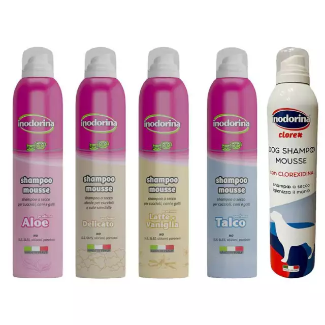 Shampoo mousse a secco per cani gatti schiuma shampo cuccioli inodorina 300 ml