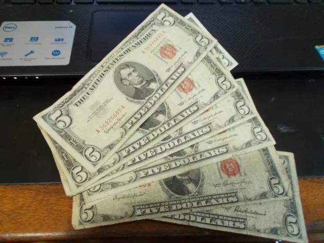 1963 $5 bill red seal avg circulation