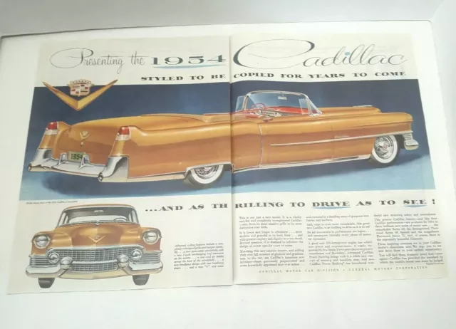 1954 Cadillac Convertible Gold Paper Print Magazine Advertisement Double M27C