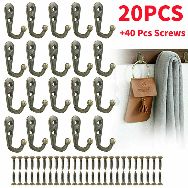 20pcs Hanging Metal Single Hook Clothes Hat Coat Robe Wall Door Hangers Hooks US