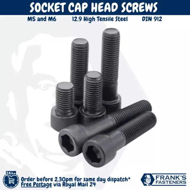 🇬🇧 M5 M6 Socket Cap Head Screws 12.9 High Tensile Black Hex Allen Bolt Din 912