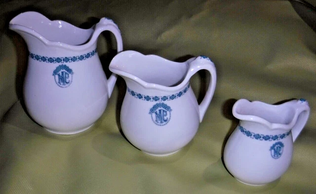 Antique White Ironstone 3 Pitcher's OP Co Syracuse China