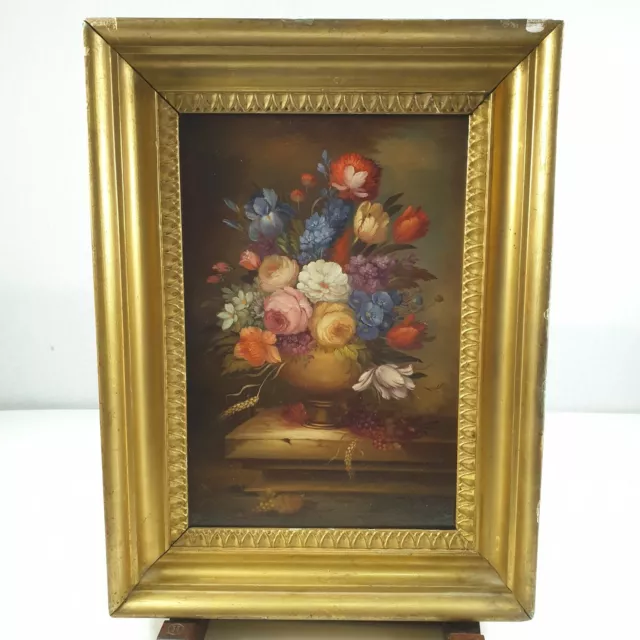 Early 20th century Still Life Of Flowers In Vase Oil On Board E. M. Ball