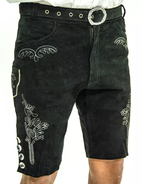 *Neu* Herren Trachten kurze Lederhose aus Ziegen Suede Leder Schwarz Gr.56