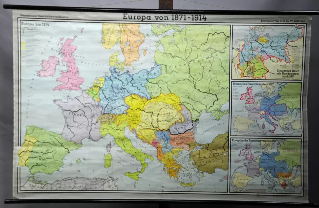 vintage pull down map Europe from 1871 to 1914 wallchart decoration poster