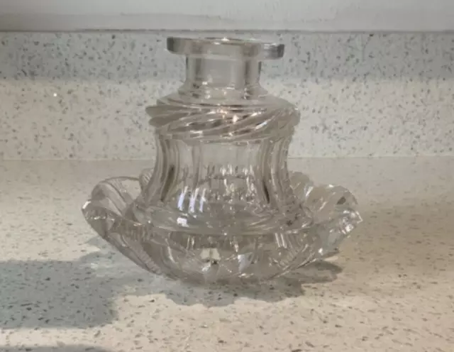 Large antique early Victorian cut glass inkwell heavy stunning 2