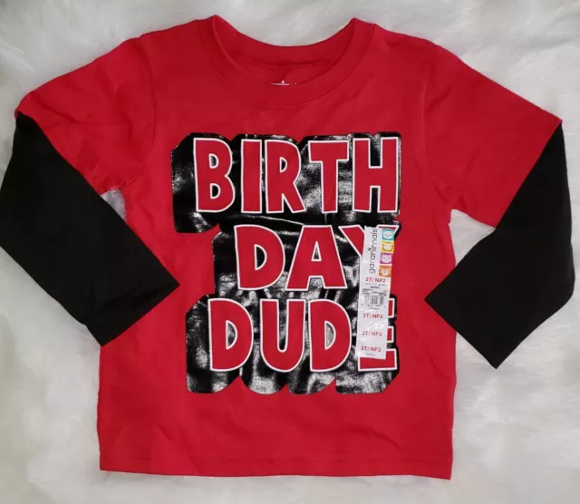 Nwt~Boys Sz.2T Garanimals Birthday Dude Long Sleeve T Shirt Red Toddler~2fer