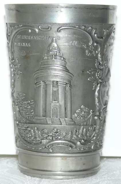 Becher aus Zinn um 1900 mit Motiven von Thüringen, Eisenach, Wartburg etc,