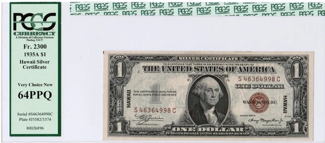 1935-A $1 Hawaii Silver Certificate Fr#2300 Sc Block Sn#S46364998C Pcgs 64 Ppq
