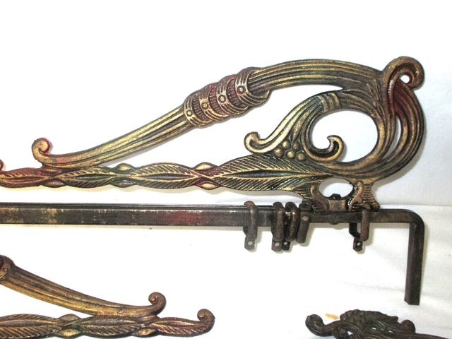 Antique Victorian Swing Arm Adjustable Curtain Rods Painted Metal Scroll (ab) 2