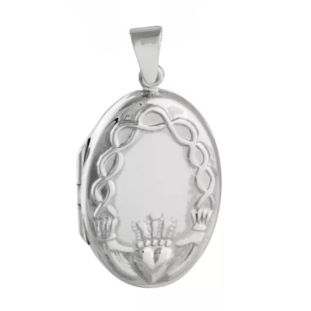Claddagh Oval Locket - 925 Sterling Silver  Holds 2 Photos Celtic Heart Irish