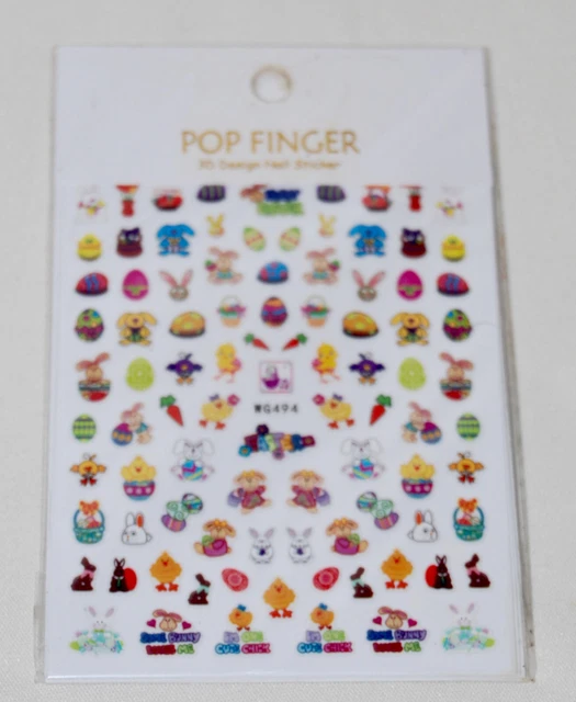 Juego de 6 hojas de pegatinas para uñas multicolores para conejos y huevos con temática de Pascua con dedos pop