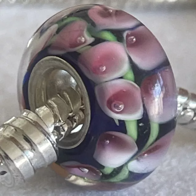 Murano Lampwork Glass Flower Bead “ORCHID GARDEN” Fit European Charm Bracelet 2