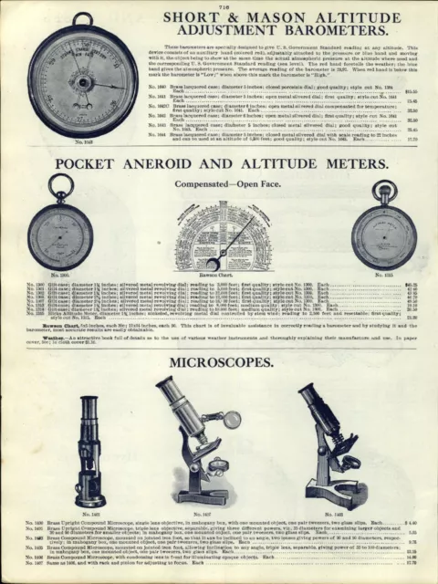 1912 PAPER AD Short & Mason Altitude Adjustment Barometer Pocket Aneroid