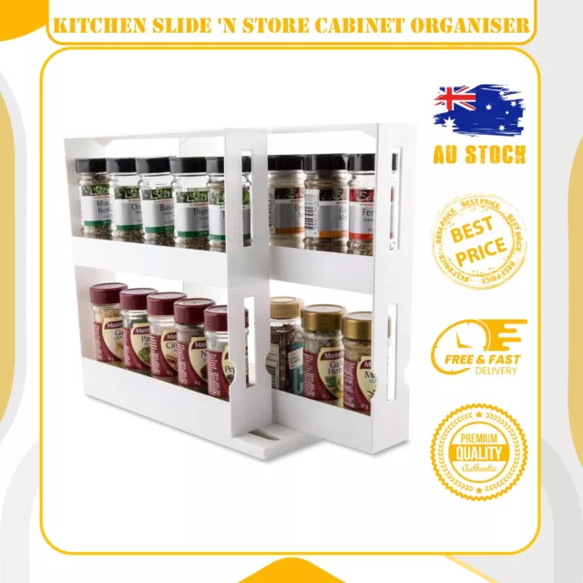 Slide Cabinet Organiser Rack Storage Pantry Kitchen Shelf Spice Jars Can Holder