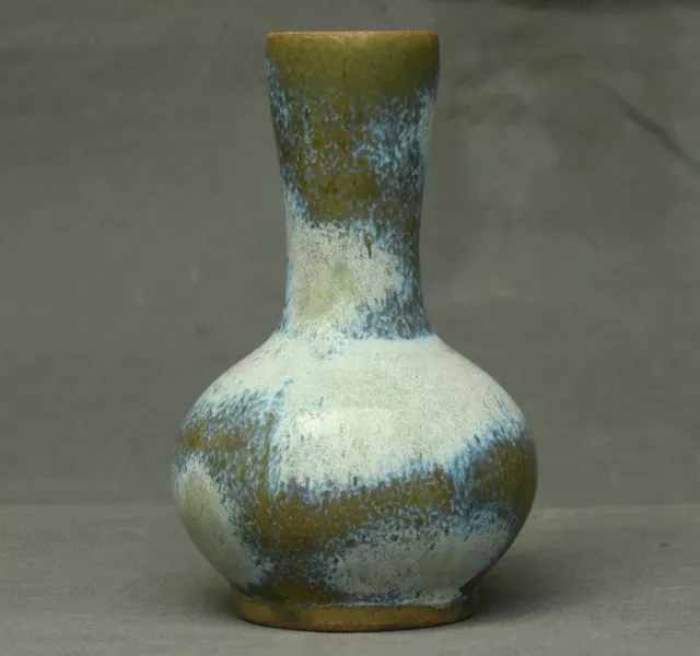 12.5CM Song Dynasty Old Chinese Jun Kiln Porcelain Long Neck Flower Vase Bottle