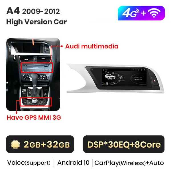 8.8" Android 12 Autoradio Carplay Für Audi A4/A5/B8/S4/S5 GPS Navi WIFI 4G DSP