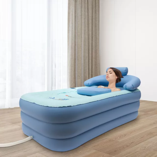 Bañera inflable plegable para adultos 160 cm bañera de viaje azul