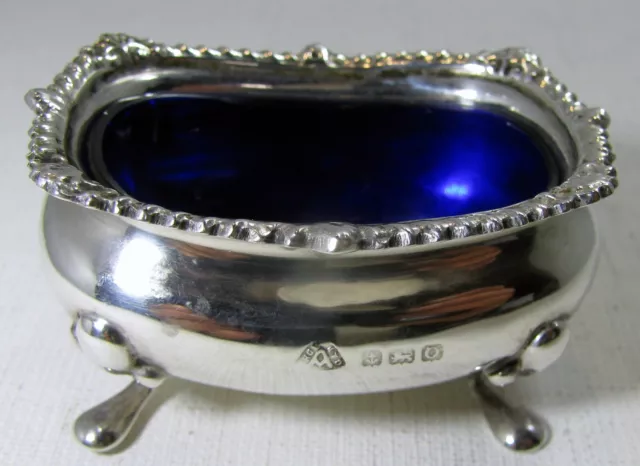 1913 Adie Brothers English Sterling Silver Salt Cellar with Cobalt Blue Liner