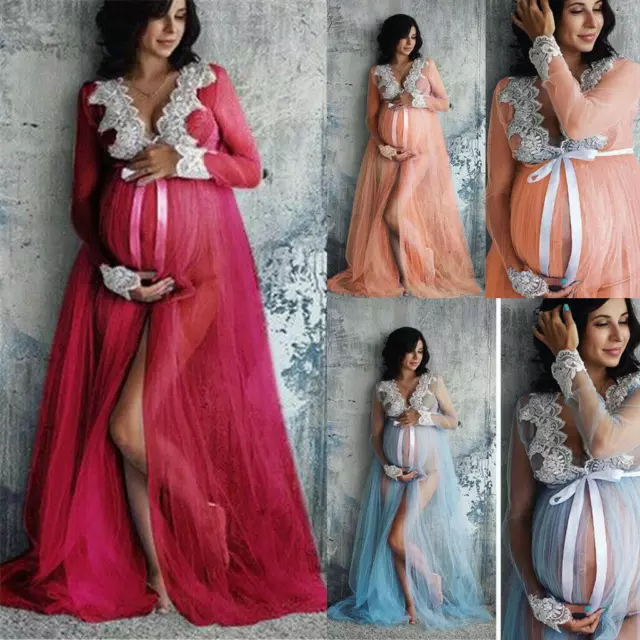 Women Pregnant Lace Maxi Dress Gown Photo Shoot Photography Dress Maternity New.