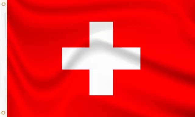 Switzerland Large Flag 5 x 3 FT Polyester With Eyelets Swiss Red White Cross New