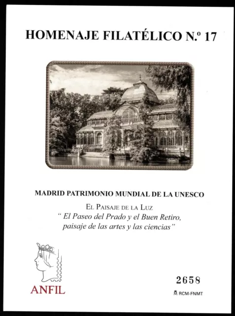 Homenaje filatélico nº 17  Madrid Patrimonio Mundial de la UNESCO RCM FNMT