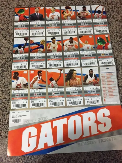 2015-16 Florida Gators College Basketball Ticket Sheet Set Strip Stubs