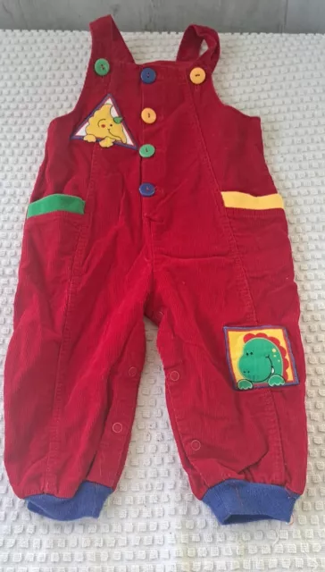 Vintage Corduroy Overalls 1990s Color Block Dinosaurs