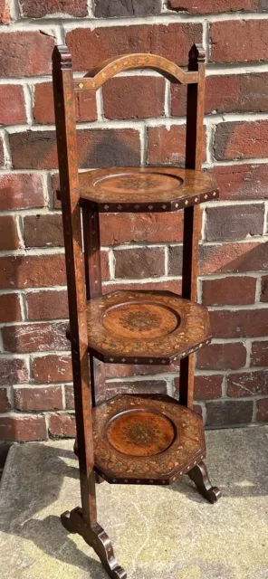 Early 20th Century Inlaid Three Tier Folding Cake Stand