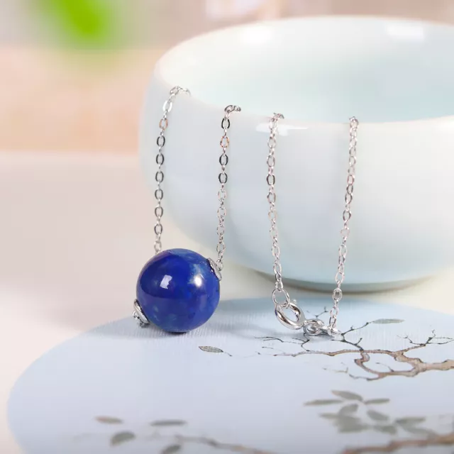 I03 Collier mit Kugel aus blauem Lapis Lazuli Sterling Silber 925