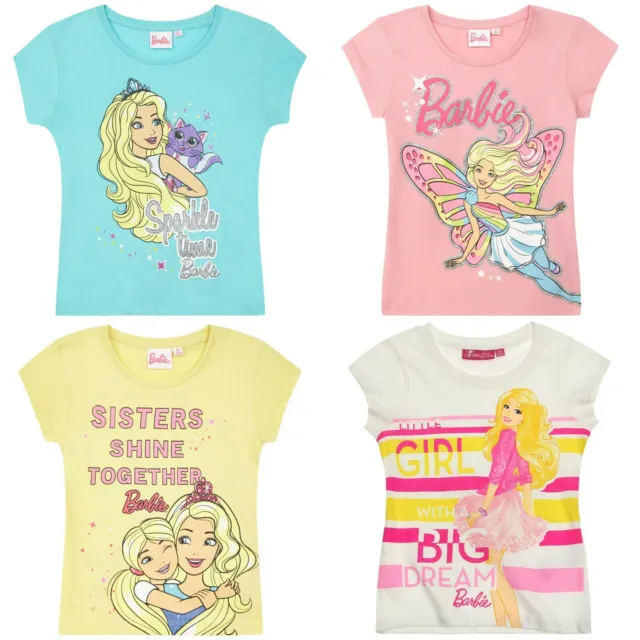 Girls Kids Children Barbie Short Sleeve T-shirt Tee Tshirt Top Age 2-5 years