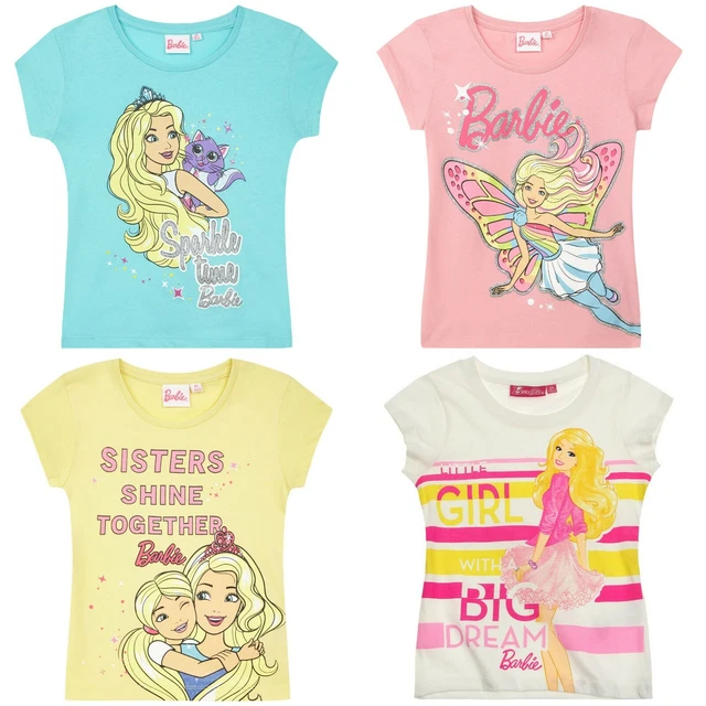 Girls Kids Children Barbie Short Sleeve T-shirt Tee Tshirt Top Age 2-5 years
