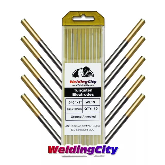 WeldingCity® 10-pk TIG Welding Tungsten Electrode 1.5% Lanthanated (Gold) 040x7"