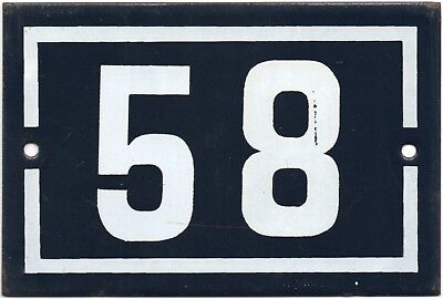 Old blue French house number 58 door gate plate plaque enamel steel metal sign
