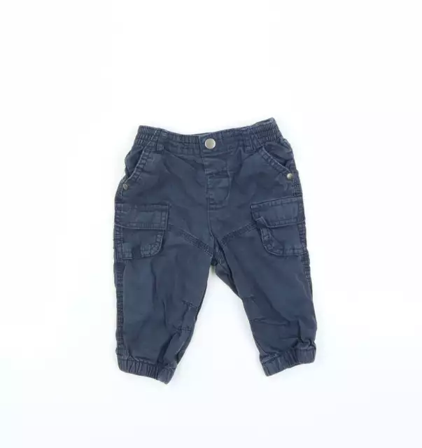 F&F Boys Blue Cotton Cargo Trousers Size 6-9 Months