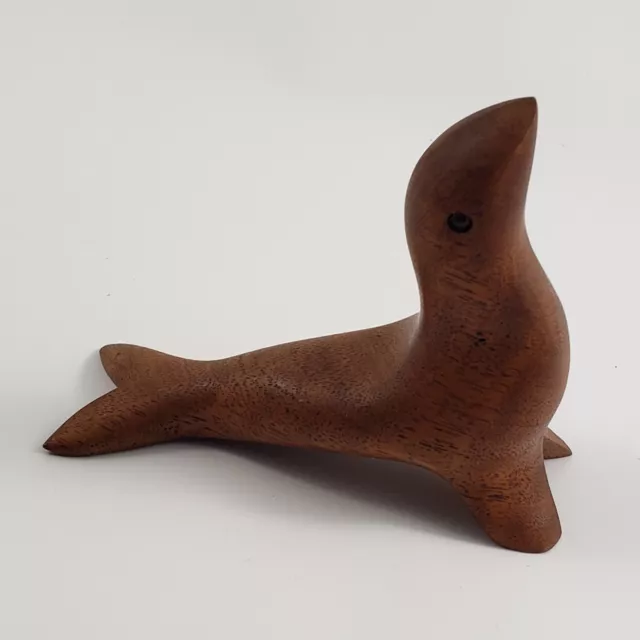Vintage Hand Carved Wooden Figurine Seal 3.5" Signed Wood Hand Crafted Seal
