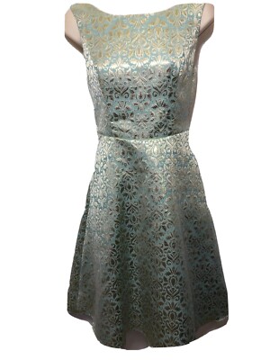 Liza Luxe Modcloth Jacquard Gold Fit & Flare Sleeveless Dress Sz S