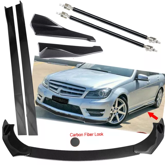 For Mercedes Benz W204 Front Lip Chin Bumper Splitter Body Kits 86.6" Side Skirt