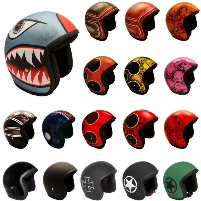 PiWear Jethelm Retro Vintage sehr kleine Schale Motorradhelm kein ECE schwarz...