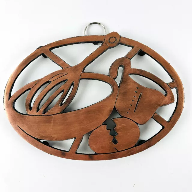 VTG Copper Cast Iron Trivet Kitchen utensils footed oval Wall Hanging Hot plate