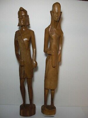 Lot Of Two (2) Vintage African Tribal Carved Ebony Wood Figurines Statues