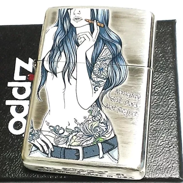 Zippo Oil Lighter Sexy Girl Silver Blue Tattoo Smoking Women Inkjet Brass