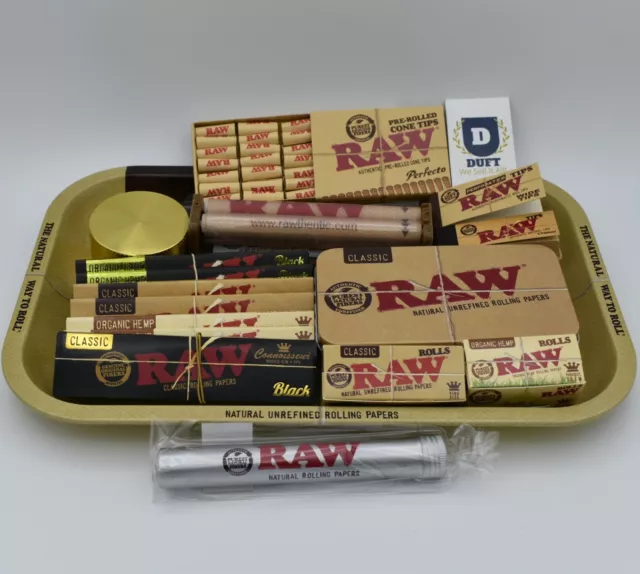 Duft Raw Small Medium Rolling Tray Kit Gift Set Classic Organic Tips Grinder Tin