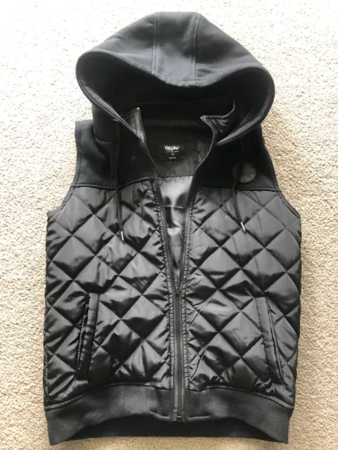 MOSSIMO Quilted PUFFER VEST KIDS Size 10 BLACK with BLACK Hood Zip front