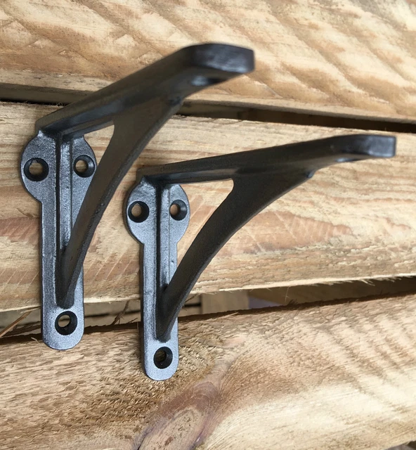 Pair Pewter 4.5" ANTIQUE HEAVY CAST IRON VICTORIAN SHELF WALL BRACKETS - BR23px2