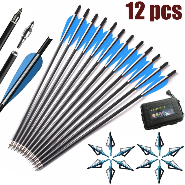 12Pcs 17" 20" 22" Crossbow Bolts 8.8mm Carbon Arrows 100 Grain Broadhead Hunting